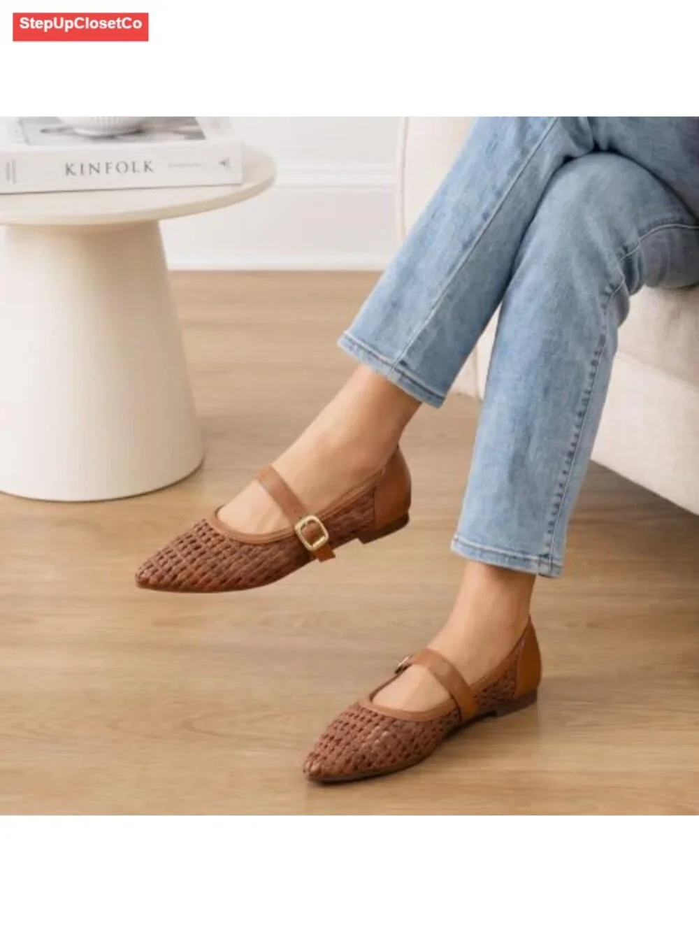 Mesh Mary Jane Ballet Flats Woven Pointed Toe Comfort Shoes